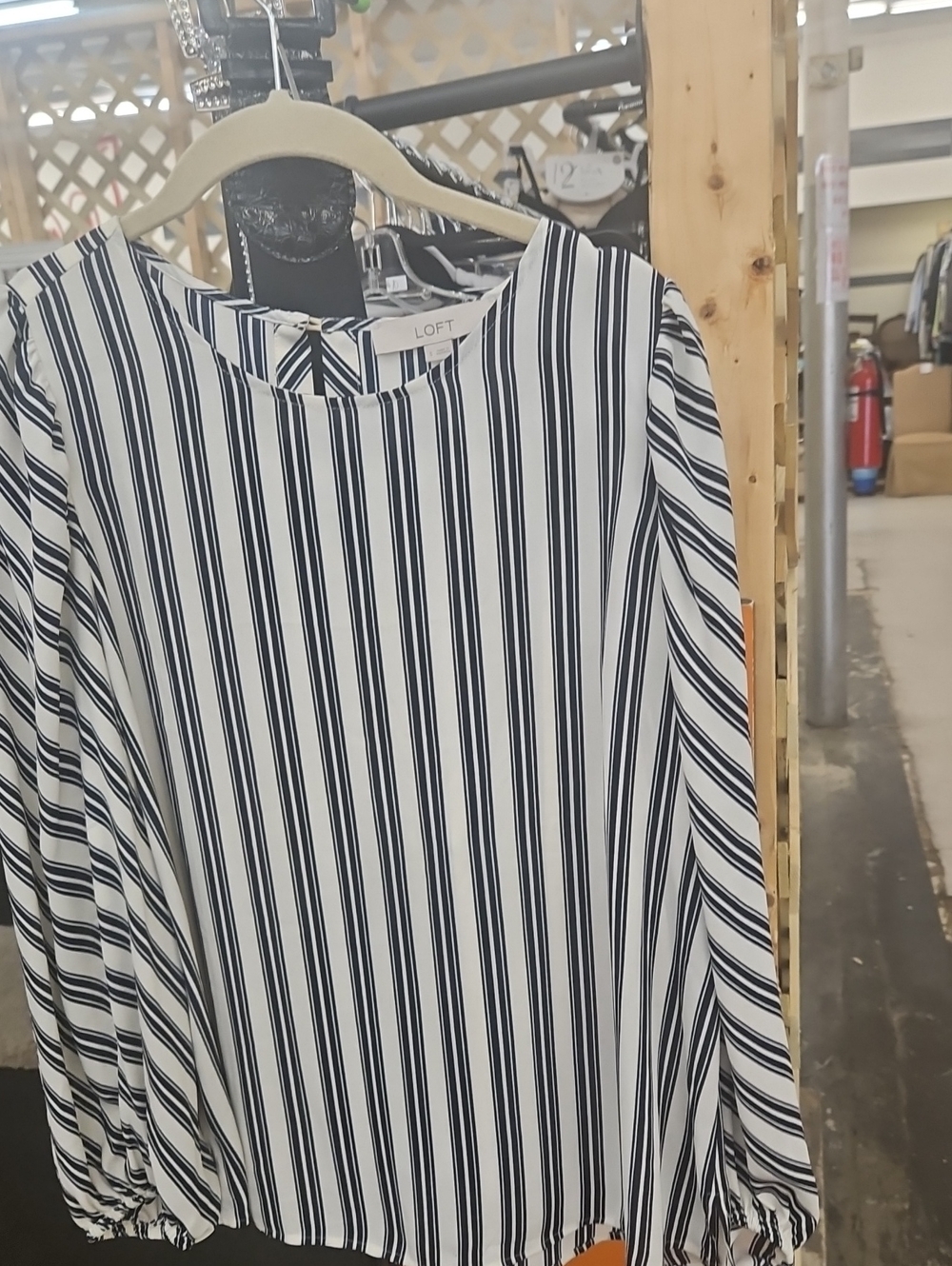 LOFT White and Black Vertical Stripe Blouse